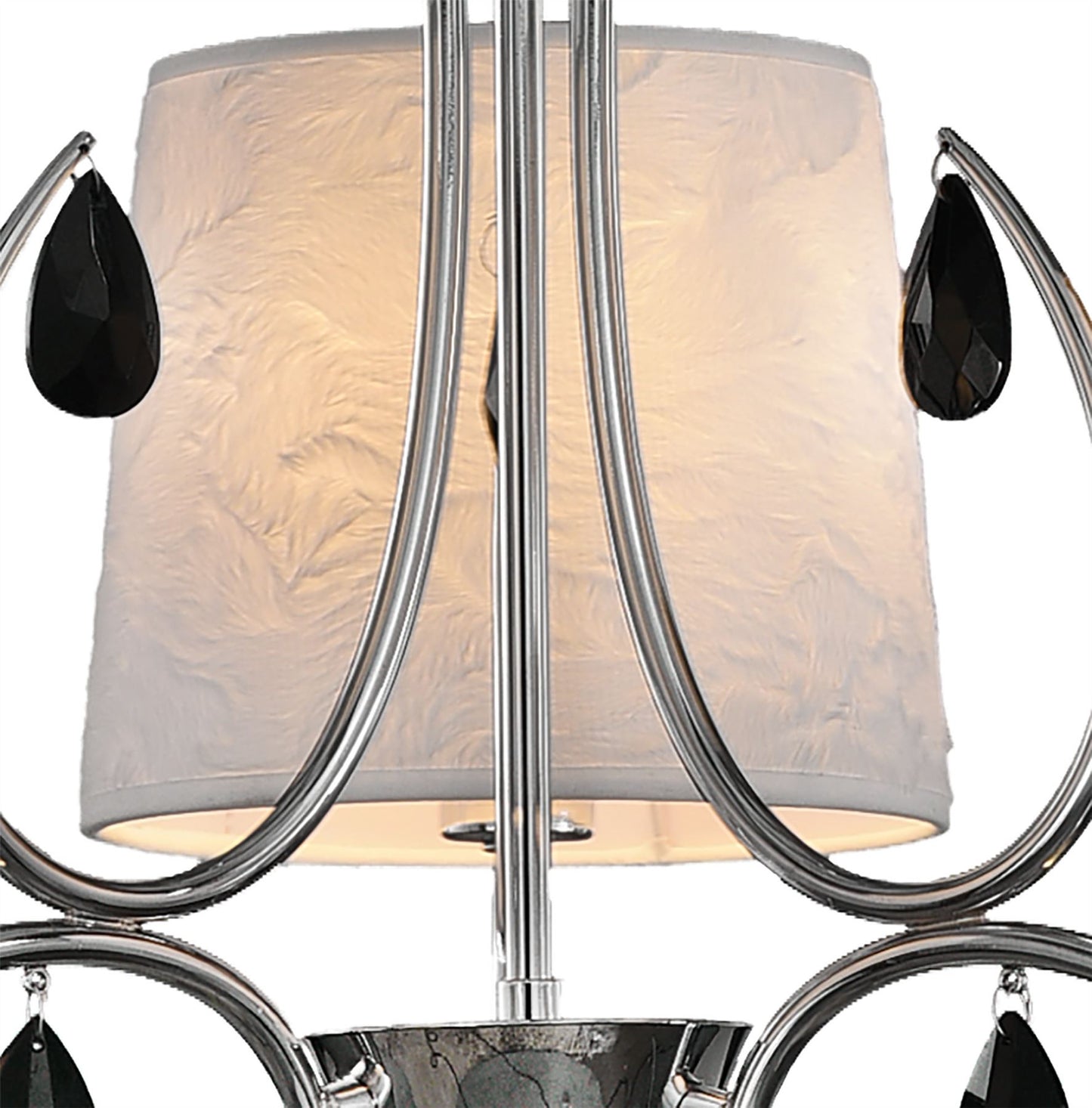 Mantra M6315 Andrea Pendant 67cm Round, 5 x E14 (Max 20W), Polished Chrome, White Shades, Black Crystal Droplets