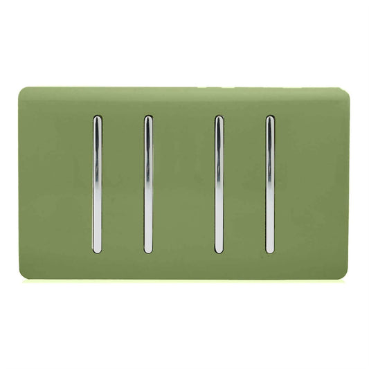 Trendi 4 Gang 3 Way Intermediate Artistic Modern Glossy 10 Amp Rocker Light Switch Moss Green