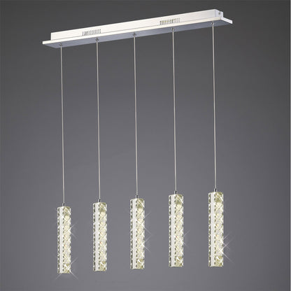 Diyas Galaxy Linear  5 Drop 15W LED 4000K Polished Chrome, Crystal Ceiling Pendant Light Fitting