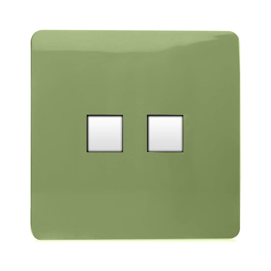 Trendi Artistic Modern Glossy Tactile Telephone Socket + Cat 5e&Cat 6 RJ45 PC Socket Moss Green