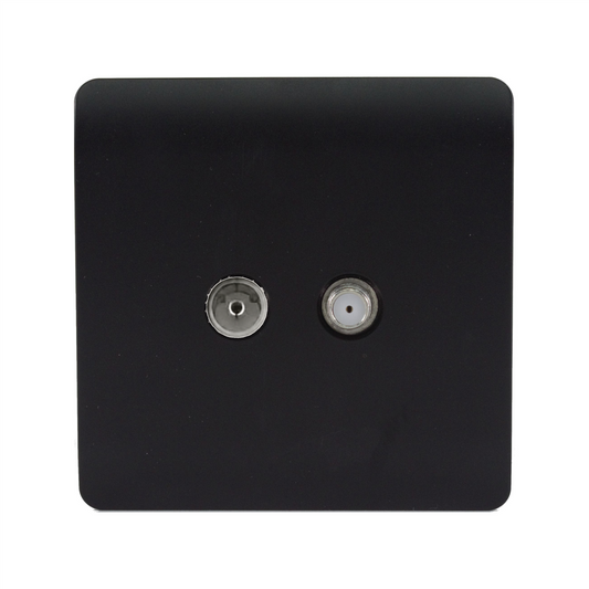 Trendi Switch Matt Black TV Coaxial & F-Type Satellite Socket - Screwless