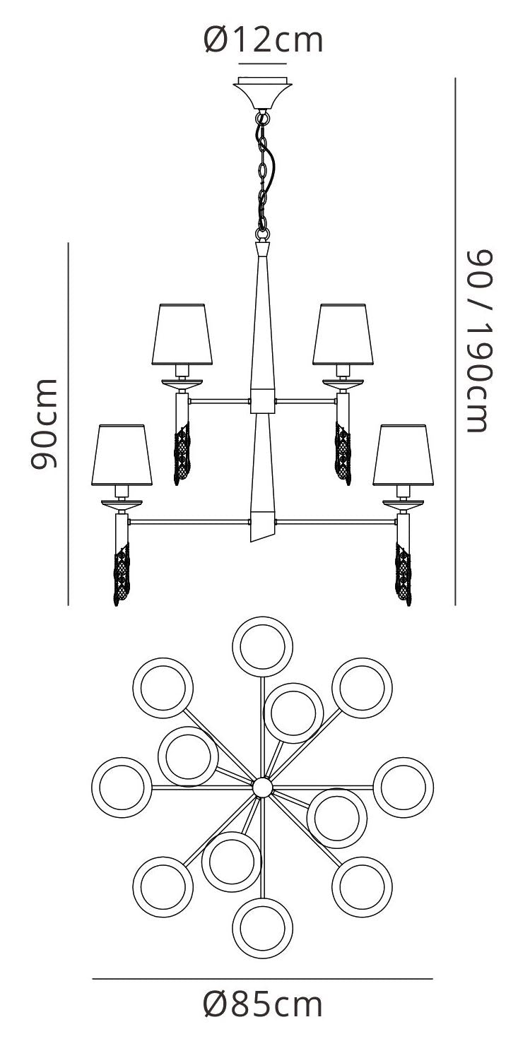 Mantra M3850 Tiffany Pendant 2 Tier 12+12 Light E14+G9, Polished Chrome with White Shades & Clear Crystal