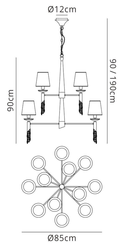 Mantra M3850 Tiffany Pendant 2 Tier 12+12 Light E14+G9, Polished Chrome with White Shades & Clear Crystal