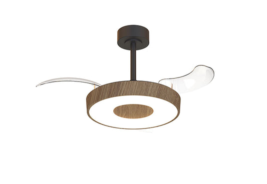 Coin Fan Mini Smart 40cm 36W LED Dimmable Ceiling With Built-In 25W DC Fan, 3000-5000K Remote, APP, Alexa & Google Voice Control, 5710lm, Walnut/Black