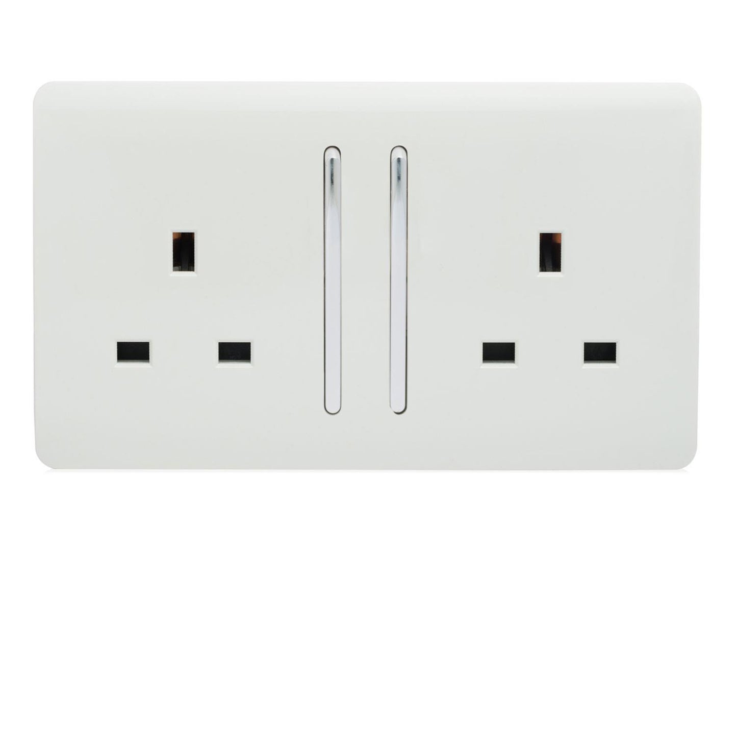 Trendi 2 Gang Artistic Modern Glossy 13 Amp Switched Plug Socket Ice White (7 Pack)