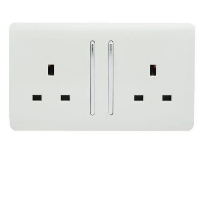 Trendi 2 Gang Artistic Modern Glossy 13 Amp Switched Plug Socket Ice White (7 Pack)