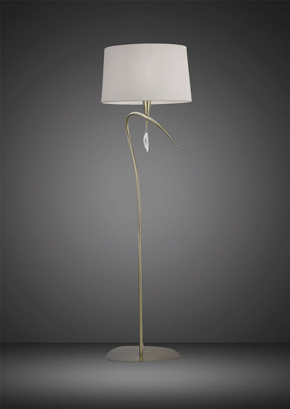 Mantra Mara Floor Lamp 4 Light E27, Antique Brass with Ivory White Shade
