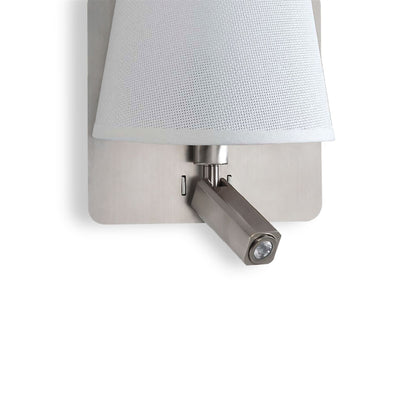 Mantra M5232 Bahia Wall Light with Large Back Plate 1 Light E27 + Reading Light 3W LED with White Shade Satin Nickel 4000K, 200lm,, 3yrs Warranty