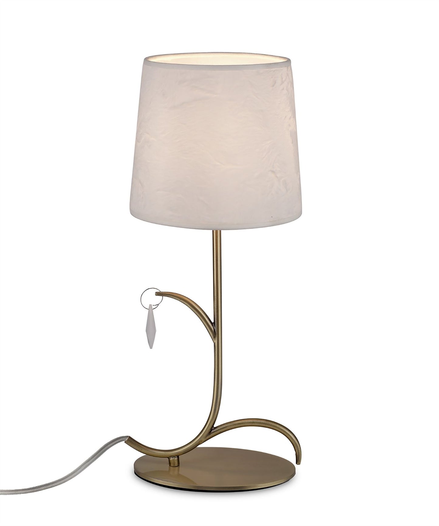 Mantra M6339 Andrea Table Lamp 45cm, 1 x E14 (Max 20W), Antique Brass, White Shades, White Crystal Droplets