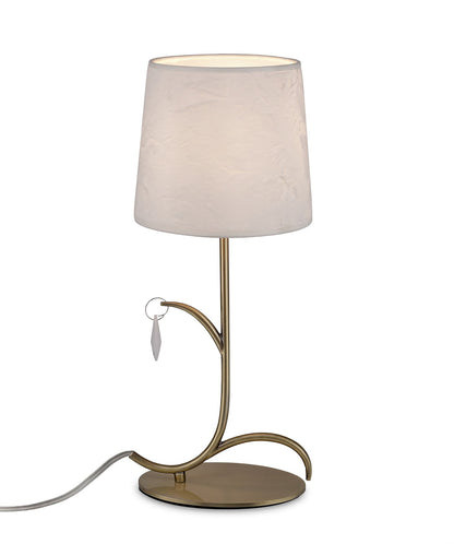 Mantra M6339 Andrea Table Lamp 45cm, 1 x E14 (Max 20W), Antique Brass, White Shades, White Crystal Droplets