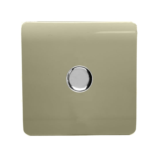 Trendi 1 Gang 2 Way 240V 100w LED Dimmer Screwless Raised Front Plate Plastic Artistic Modern Glossy 10 Amp Chrome Single Electrical Wall Light Switch in Champagne Gold - ART-LDMGO