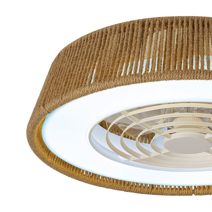 Polinesia Rope 57.5cm 55W LED Dimmable Ceiling Light With Built-In 25W DC Reversible Fan, Beige Oscu, 3800lm, 5yrs Warranty