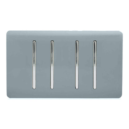 Trendi 4 Gang (2 Way & 1x Intermediate) Glossy 10 Amp Rocker Light Switch Cool Grey