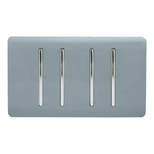 Trendi 4 Gang (2 Way & 1x Intermediate) Glossy 10 Amp Rocker Light Switch Cool Grey