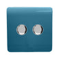 Trendi 2 Gang 2 Way 240V 100w LED Dimmer Screwless Raised Front Plate Plastic Artistic Modern Glossy 10 Amp Chrome Single Electrical Wall Light Switch in Ocean Blue - ART-2LDMOB