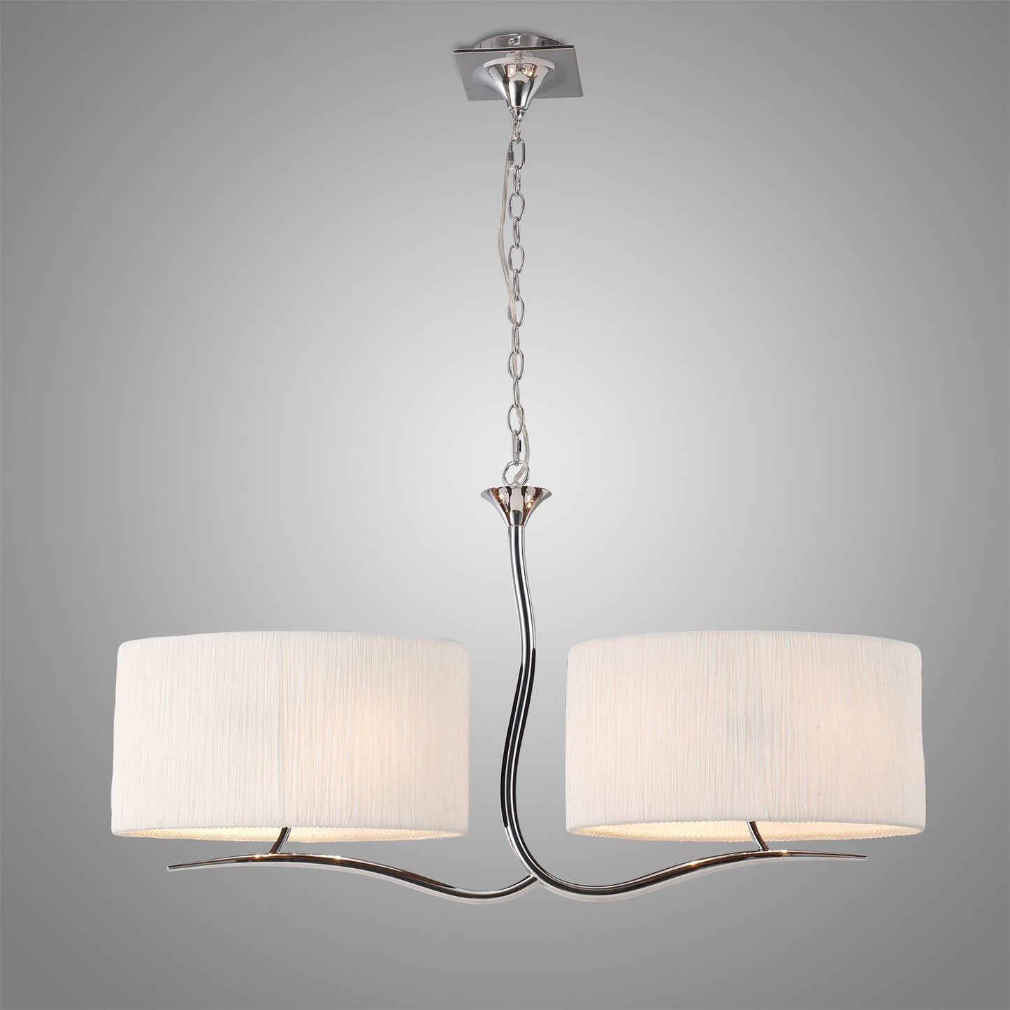 Mantra M1130 Eve Linear Pendant 2 Arm 4 Light E27, Polished Chrome with White Oval Shades