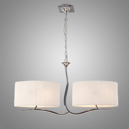 Mantra M1130 Eve Linear Pendant 2 Arm 4 Light E27, Polished Chrome with White Oval Shades