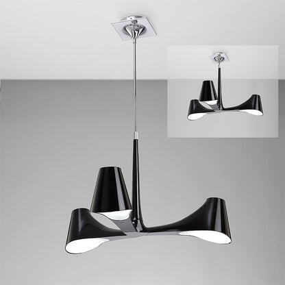 Mantra Ora 70cm Telescopic Convertible To Semi Flush 3 Light E27, Gloss Black/White Acrylic/Polished Chrome, CFL Lamps INCLUDED