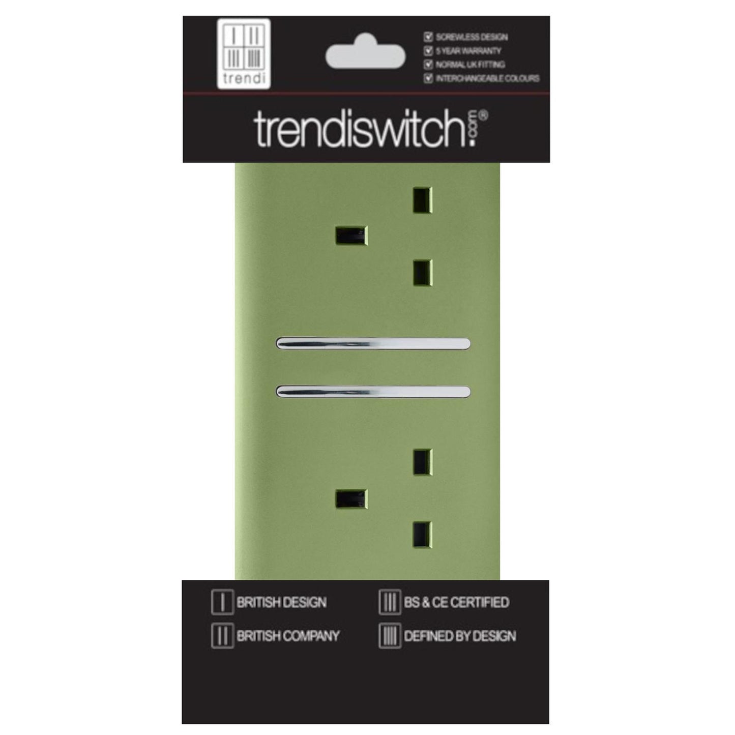 Trendi 2 Gang Artistic Modern Glossy 13 Amp Switched Plug Socket Moss Green (7 Pack)