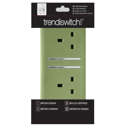 Trendi 2 Gang Artistic Modern Glossy 13 Amp Switched Plug Socket Moss Green (7 Pack)