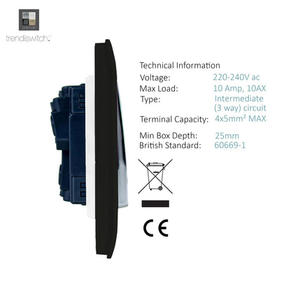 Trendi 2 Gang 3 Way Intermediate Artistic Modern Glossy 10 Amp Rocker Light Switch Piano Black