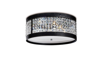 Diyas Celsa 45cm Flush  4 Light E14 Polished Chrome/Black Faux Leather/Crystal Ceiling Light Fitting