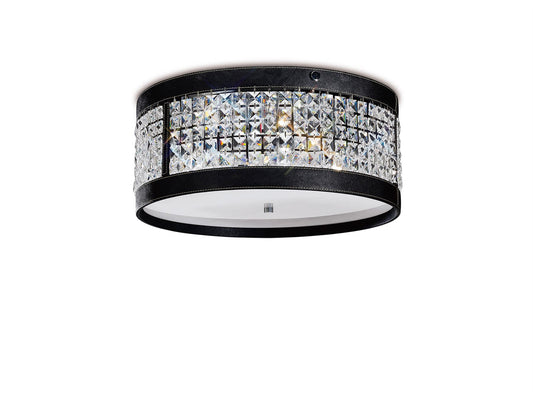 Diyas Celsa 45cm Flush  4 Light E14 Polished Chrome/Black Faux Leather/Crystal Ceiling Light Fitting