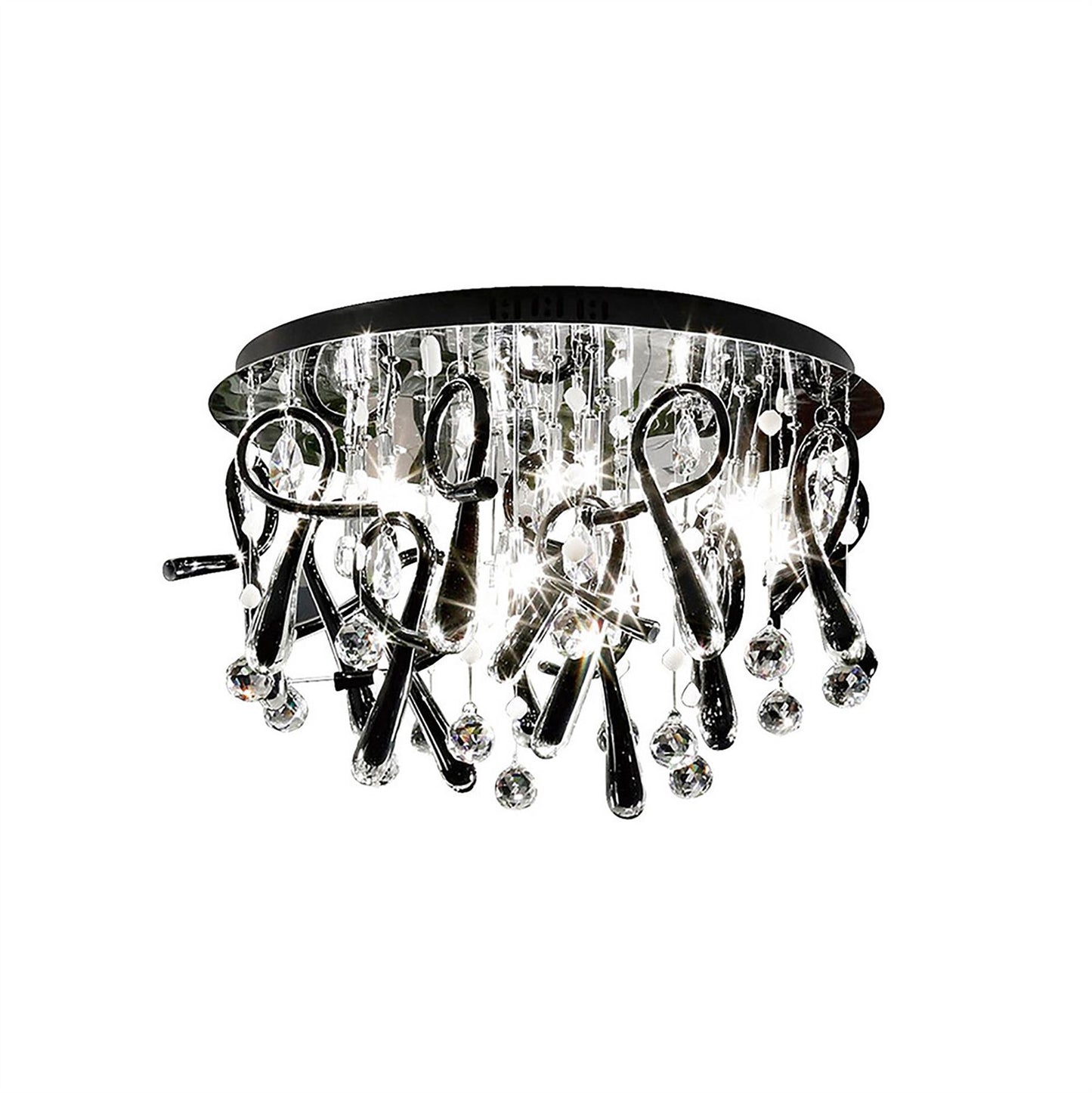Diyas Class 60cm Flush  Round 20 Light G4 Polished Chrome/Black Glass/Crystal Ceiling Light Fitting