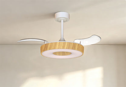 Coin Fan Mini Smart 40cm 36W LED Dimmable Ceiling With Built-In 25W DC Fan, 3000-5000K Remote, APP, Alexa & Google Voice Control, 5710lm, Wood/White