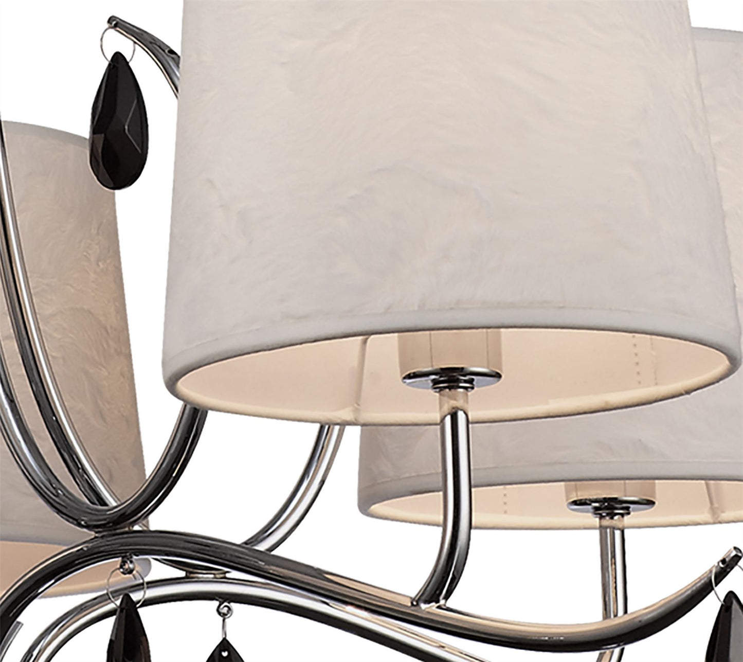 Mantra M6314 Andrea Pendant 81.5cm Round, 5 x E14 (Max 20W), Polished Chrome, White Shades, Black Crystal Droplets