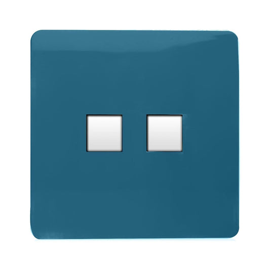 Trendi 2 Gang RJ45 Cat 6 PC Ethernet & Modern Designer Telephone Slave Sockets in Ocean Blue