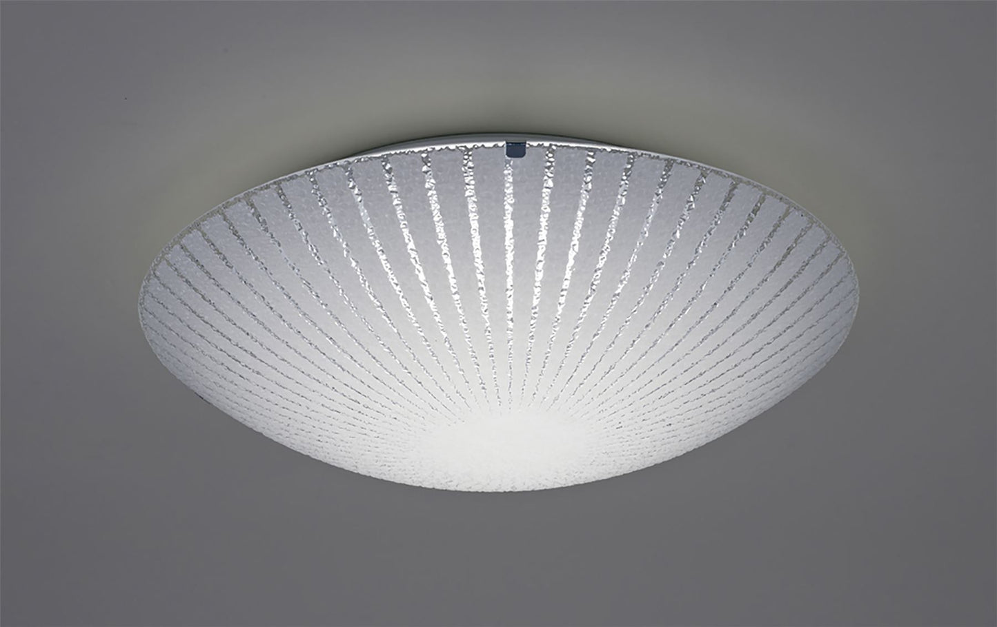 Deco Tassa 18W LED Medium Flush Ceiling Light, 400mm Round, 4000K 1500lm CRI80, Sunray Pattern Glass with Polished Chrome Detail