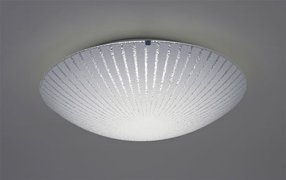 Deco Tassa 18W LED Medium Flush Ceiling Light, 400mm Round, 4000K 1500lm CRI80, Sunray Pattern Glass with Polished Chrome Detail