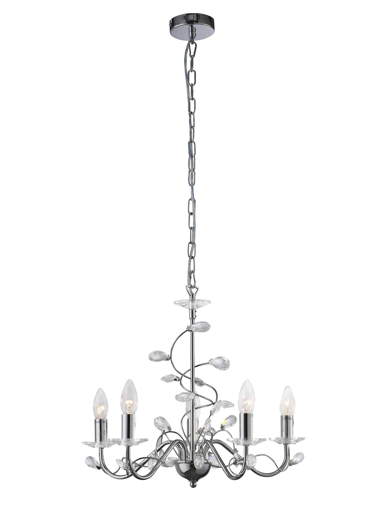 Diyas Willow 50cm  WITHOUT SHADE 5 Light E14 Polished Chrome/Crystal Ceiling Pendant Light Fitting