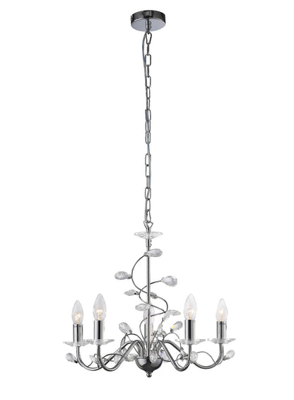 Diyas Willow 50cm  WITHOUT SHADE 5 Light E14 Polished Chrome/Crystal Ceiling Pendant Light Fitting