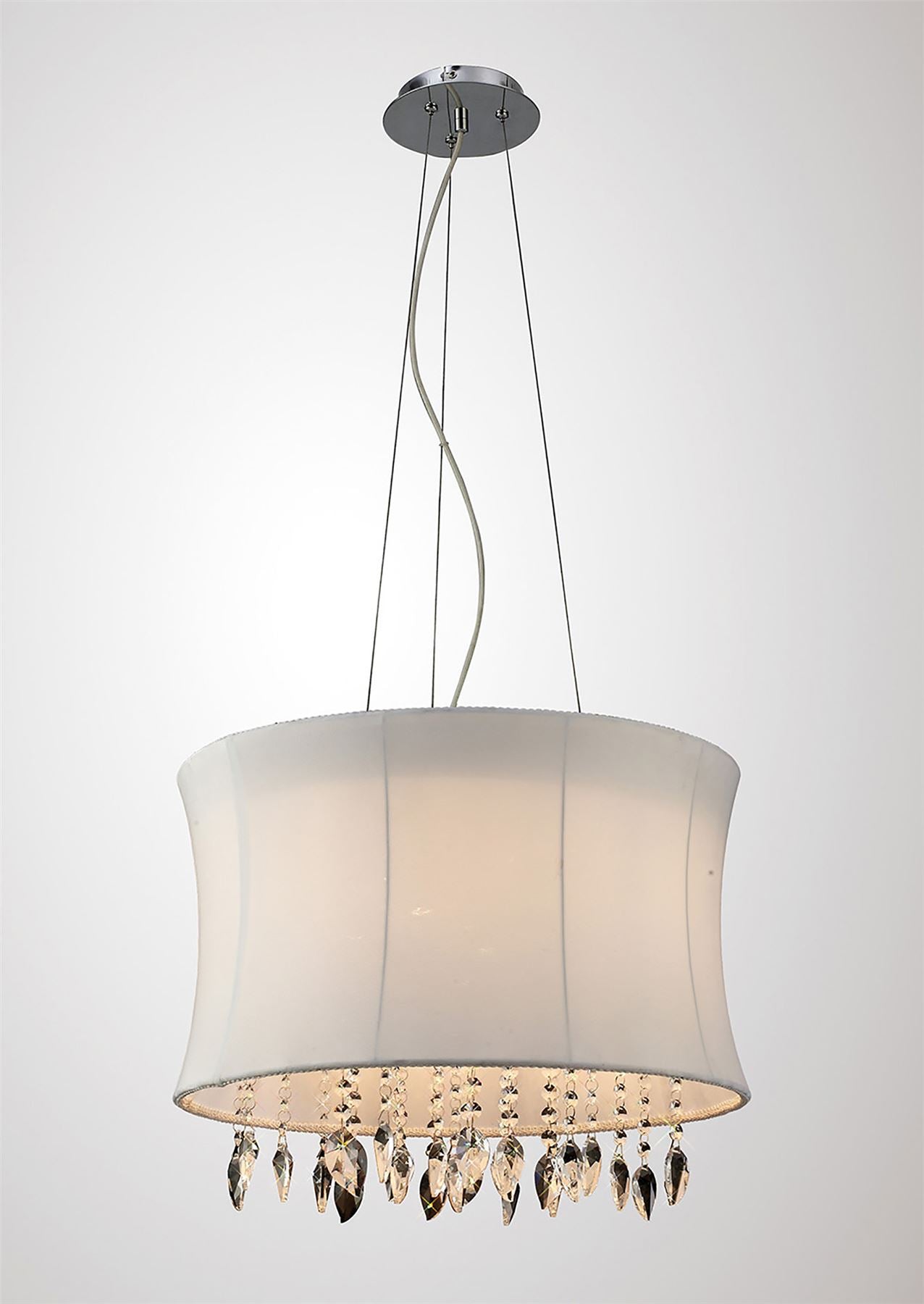 Diyas Niki 50cm  4 Light E14 with White Shade Polished Chrome/Clear Crystal Ceiling Pendant Light Fitting