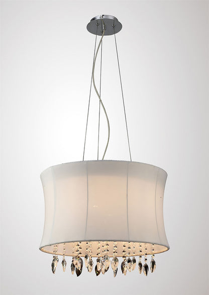 Diyas Niki 50cm  4 Light E14 with White Shade Polished Chrome/Clear Crystal Ceiling Pendant Light Fitting