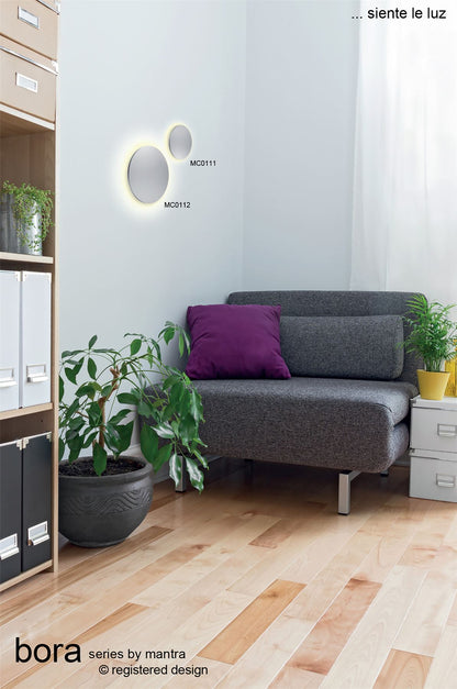 Mantra Fusion MC0111 Bora Bora Wall Light 13.5cm Round 6W LED 3000K, 540lm, Silver Paint, 3yrs Warranty