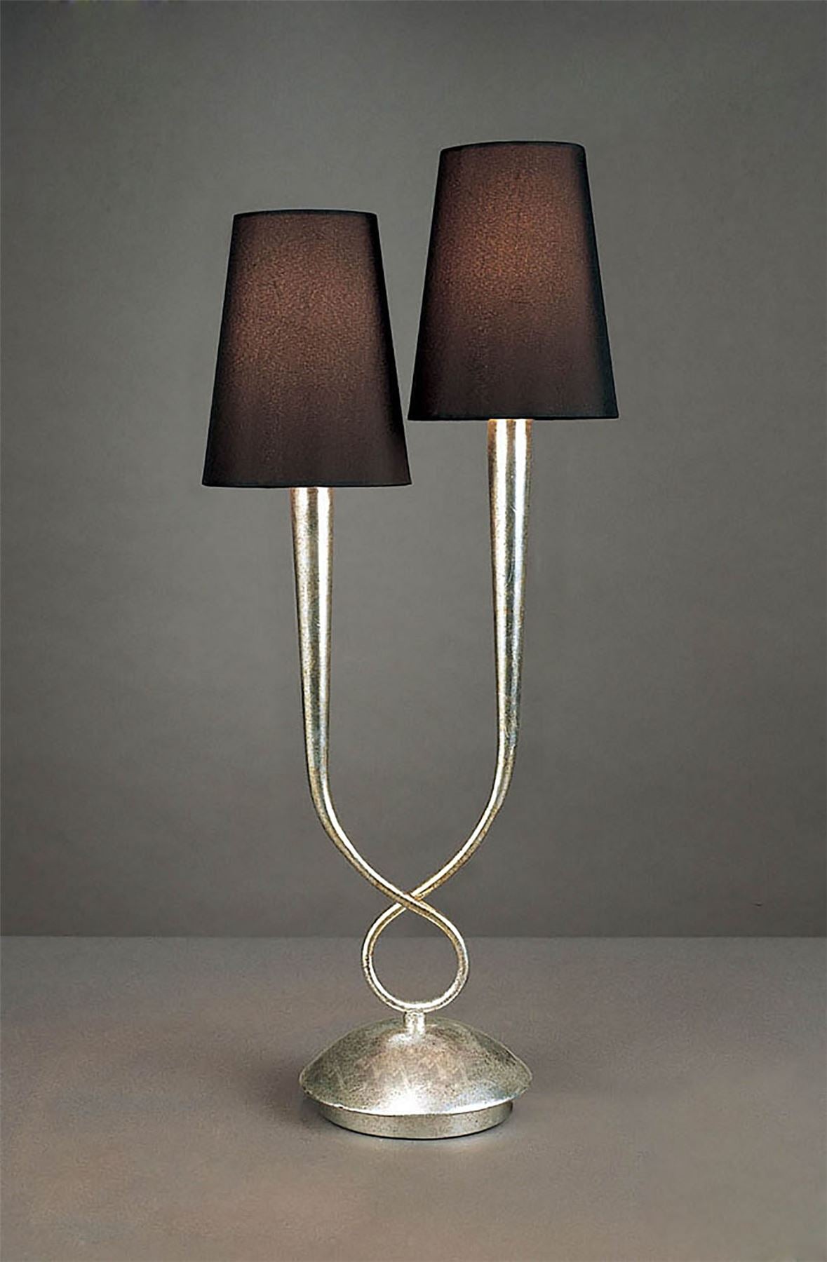 Mantra M0536 Paola Table Lamp 2 Light E14, Silver Painted with Black Shades