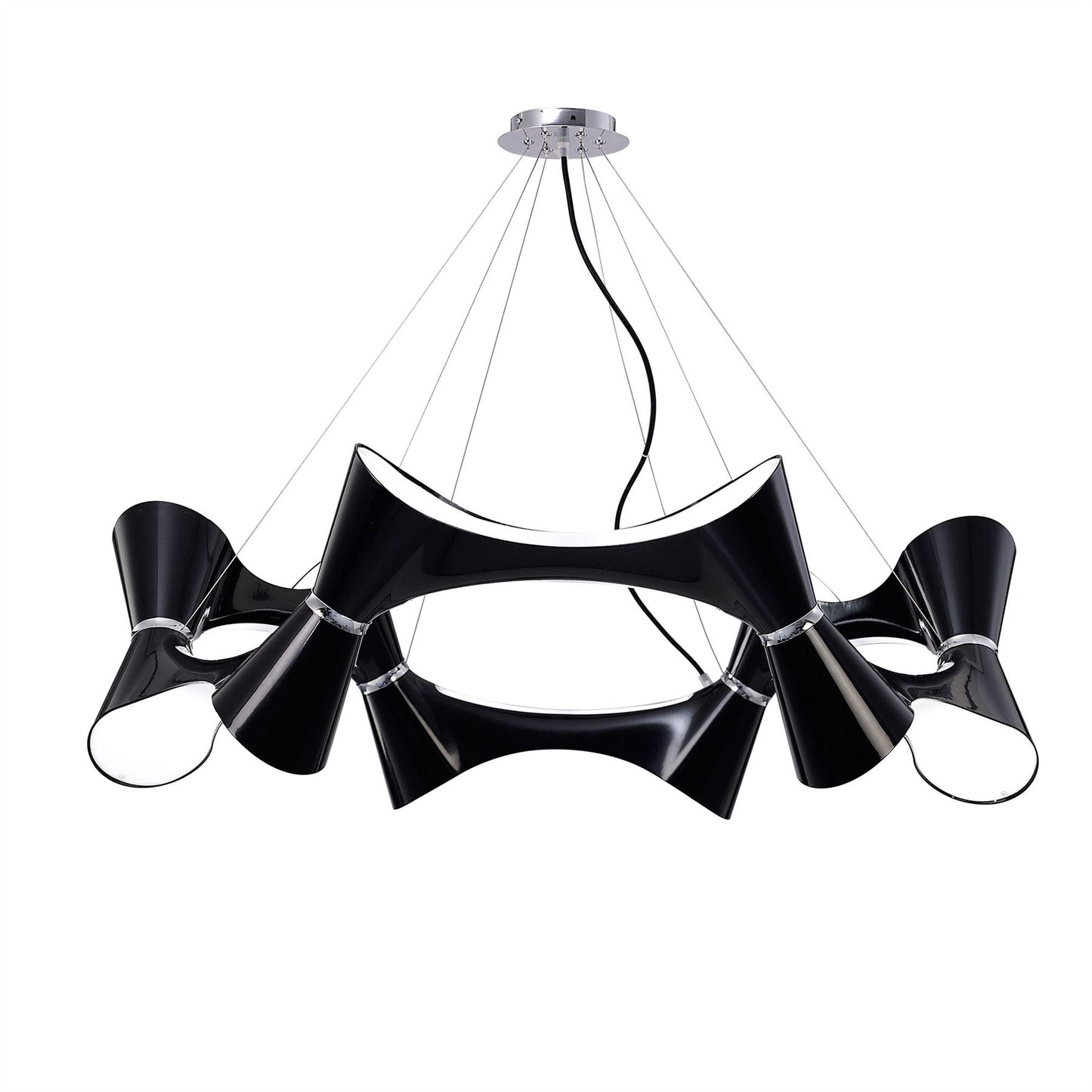 Mantra M1553 Ora Pendant 12 Twisted Round Light E27, Gloss Black/White Acrylic/Polished Chrome