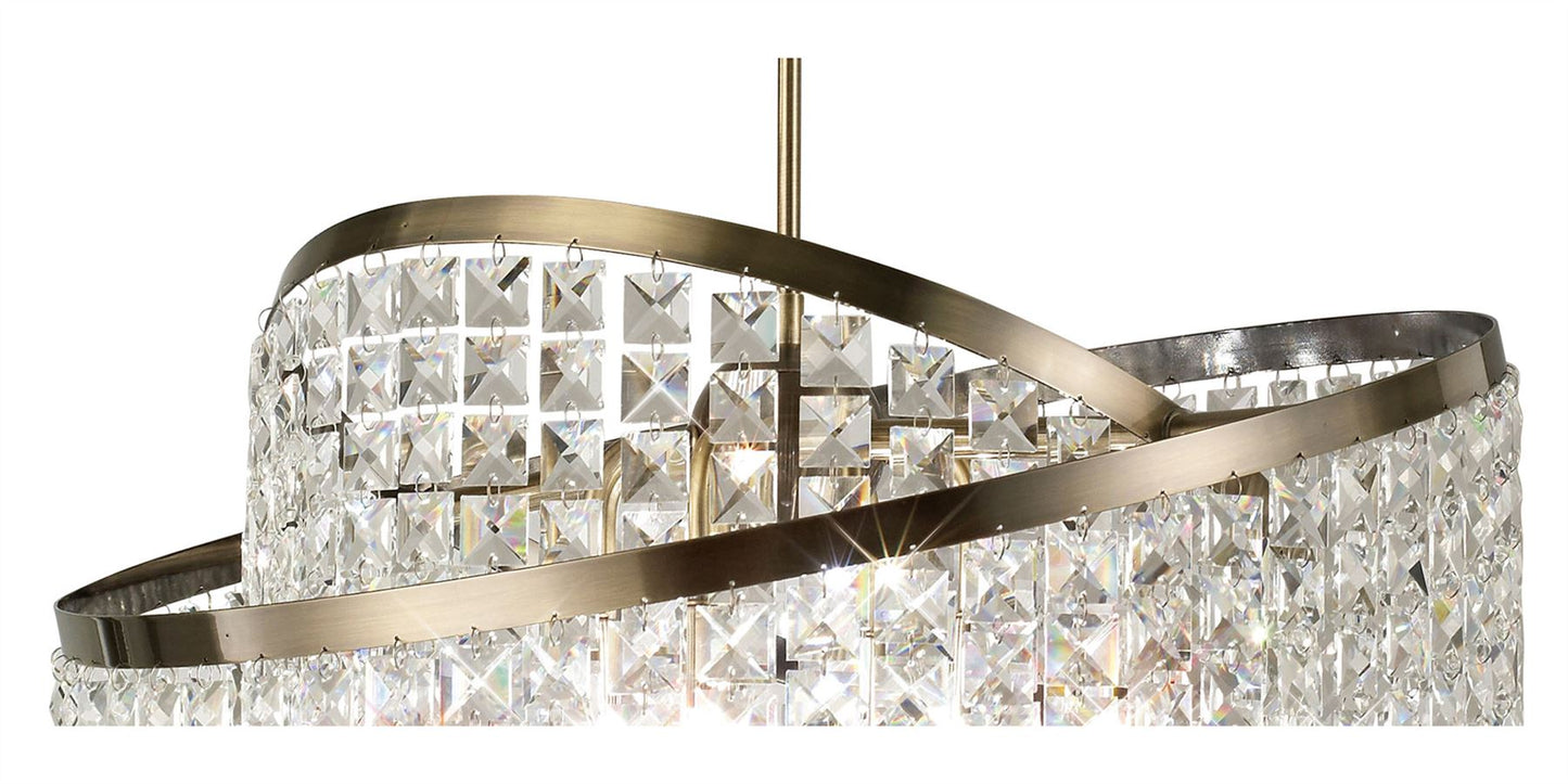 Diyas Cortina 58cm Telescopic  8 Light G9 with Adjustable Rings Antique Brass/Crystal Ceiling Pendant Light Fitting