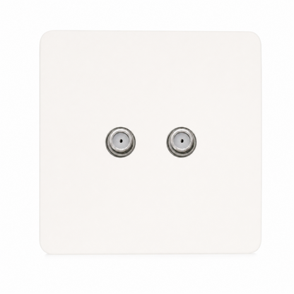 Trendi Switch 2 Gang Male F-Type Satellite Television Socket in Matt White - ART-2SATMWH