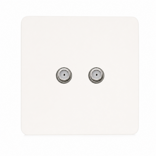 Trendi Switch 2 Gang Male F-Type Satellite Television Socket in Matt White - ART-2SATMWH