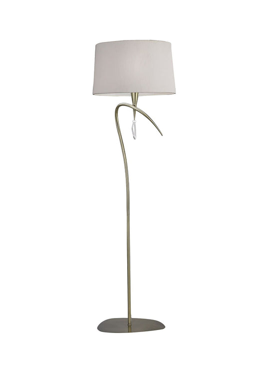 Mantra Mara Floor Lamp 4 Light E27, Antique Brass with Ivory White Shade