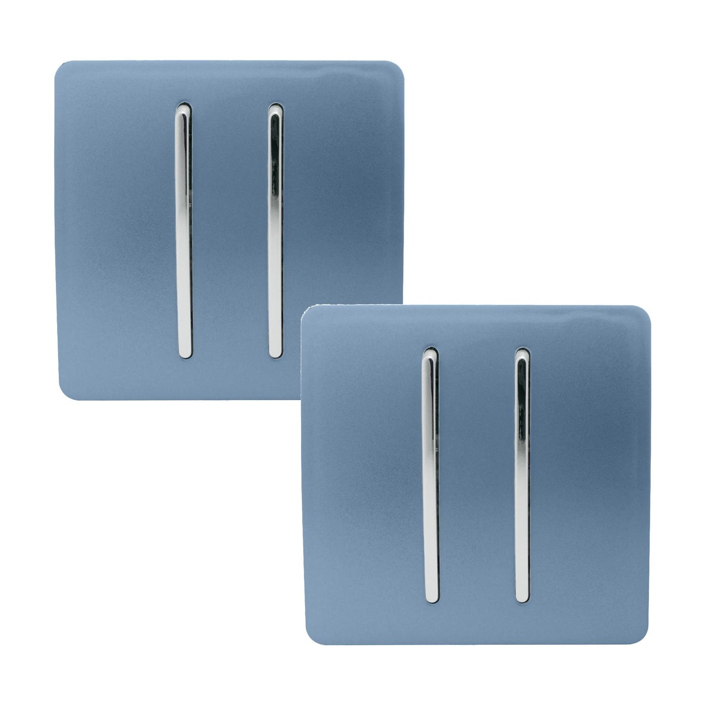 Trendi 2 Gang 2 Way 240V Screwless Artistic Modern Glossy 10 Amp Chrome Rocker Electrical Wall Light Switch in Sky Blue (2 pack)