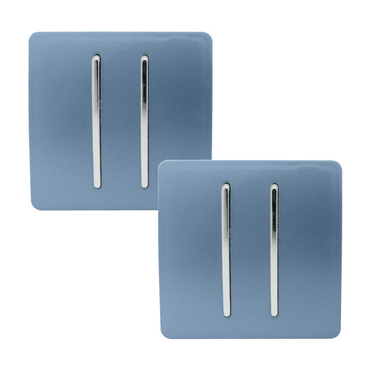 Trendi 2 Gang 2 Way 240V Screwless Artistic Modern Glossy 10 Amp Chrome Rocker Electrical Wall Light Switch in Sky Blue (2 pack)