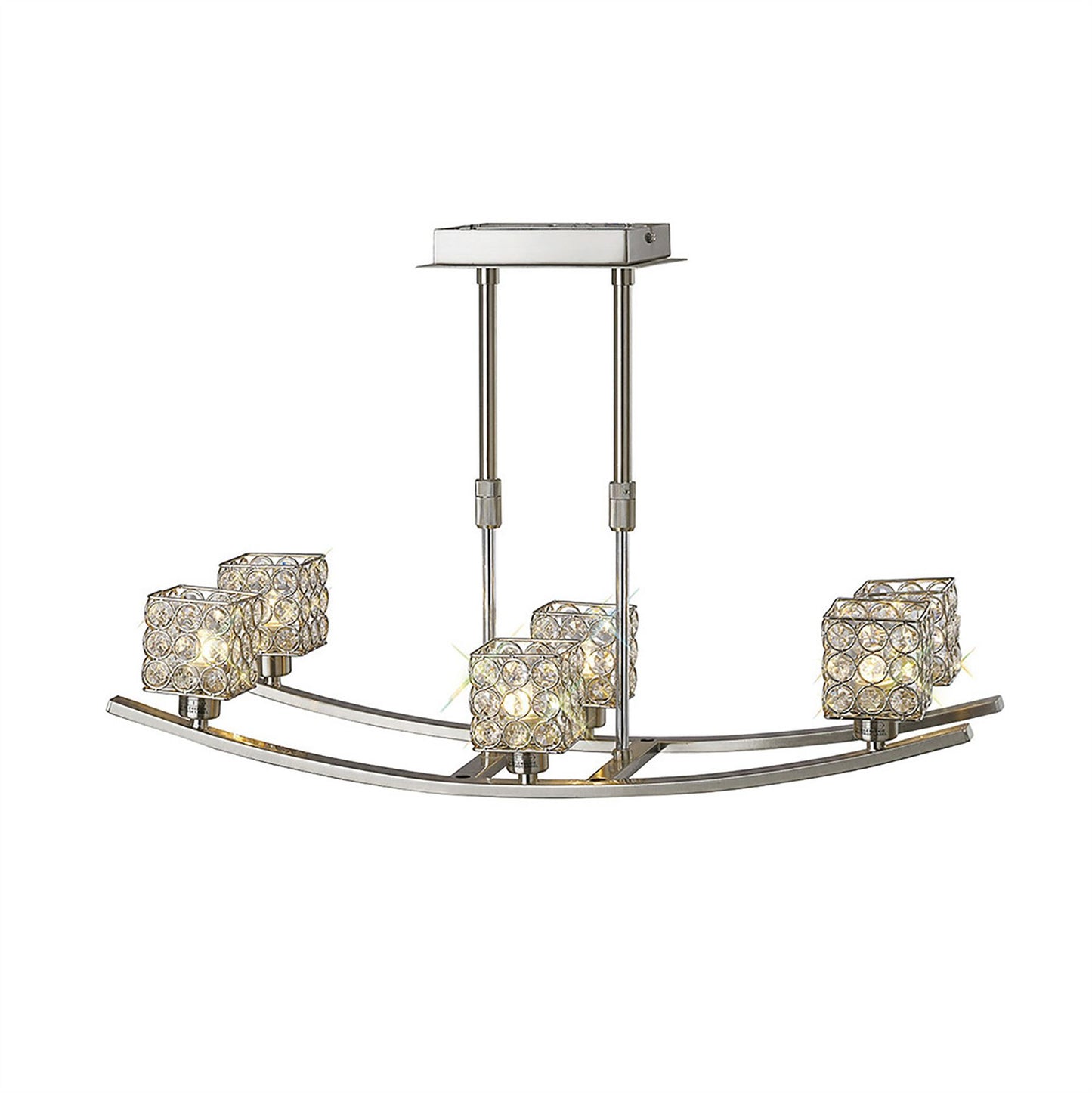Diyas Elsa Rectangular Telescopic  6 Light G9 Satin Nickel/Crystal Ceiling Pendant Light Fitting