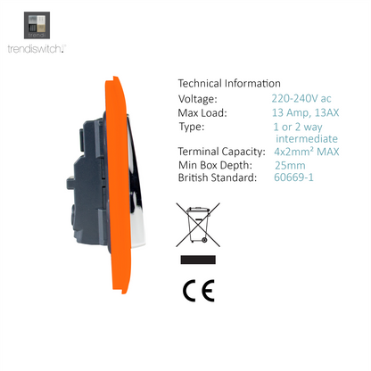 Trendi 2 Gang Artistic Modern Glossy 13 Amp Switched  Plug Socket Orange (3 Pack)