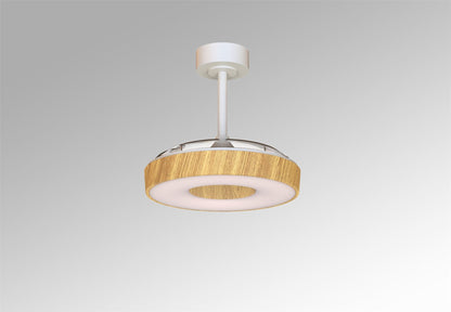 Coin Fan Mini Smart 40cm 36W LED Dimmable Ceiling With Built-In 25W DC Fan, 3000-5000K Remote, APP, Alexa & Google Voice Control, 5710lm, Wood/White