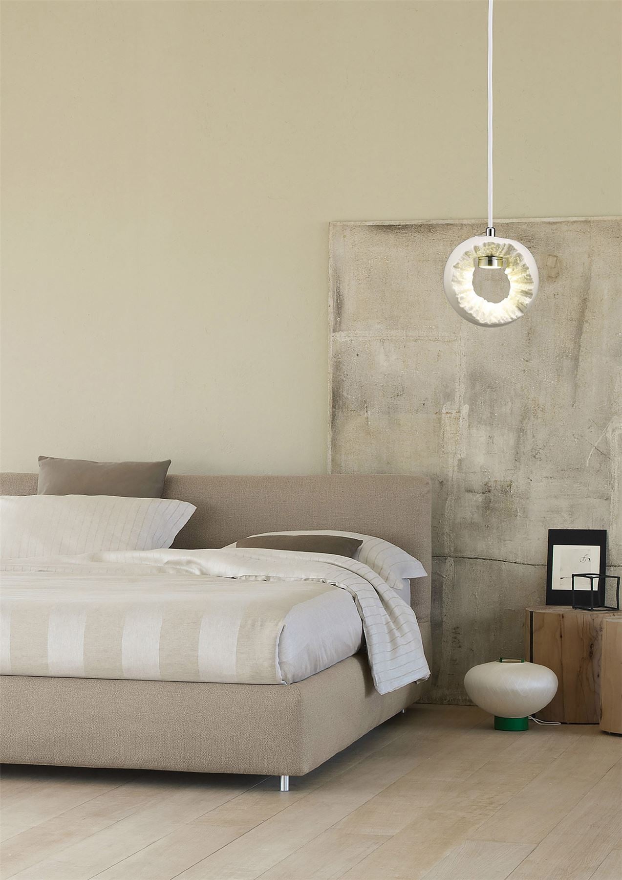 Diyas Salvio 15cm Ceramic Round Sculpture  1 x 3W LED 4200K Chrome/White, 3yrs Warranty Ceiling Pendant Light Fitting